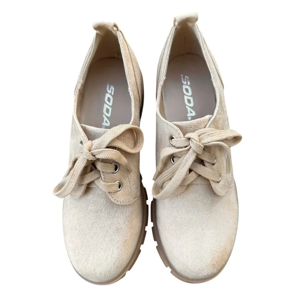 Soda Lydia Beige Faux Suede Chunky Lug Sole Lace Up Oxford Shoes Girls Size 4M